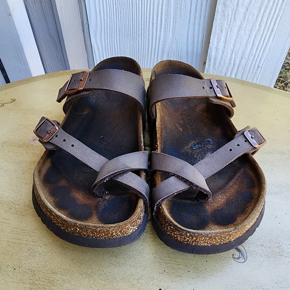 Birkenstock Mayari Brown Leather EU 38 US 7 to 7.5 Double Strap Buckle Comfort - Picture 2 of 7
